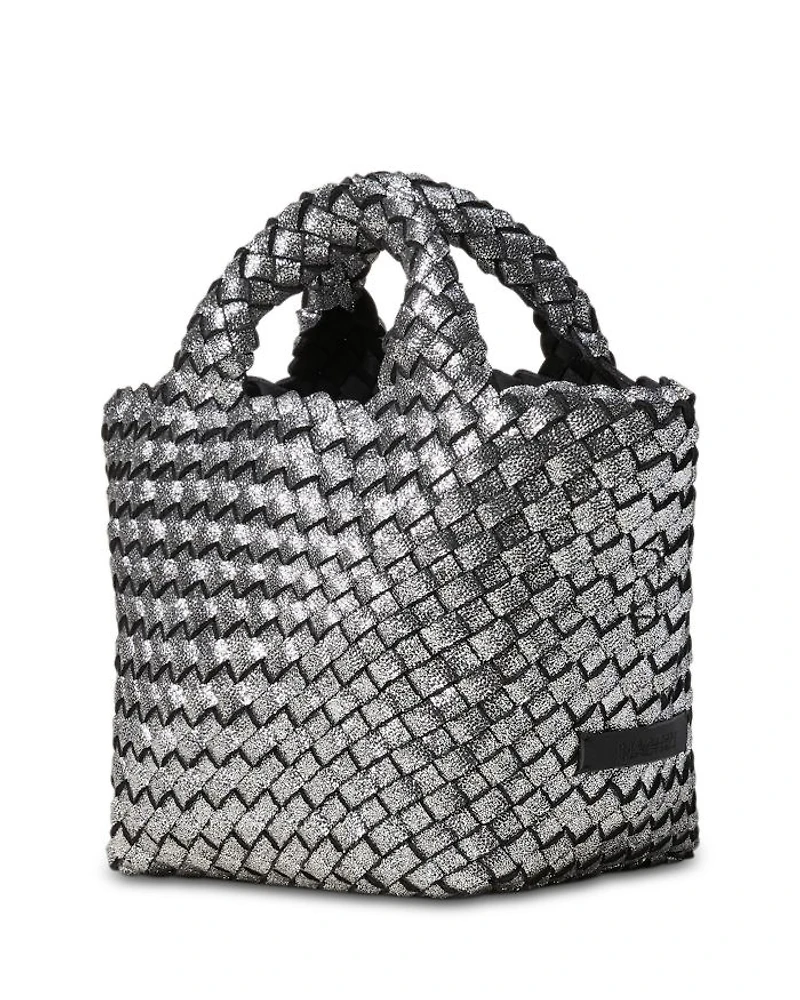 St. Barths Woven Metallic Silver Petite Tote Bag