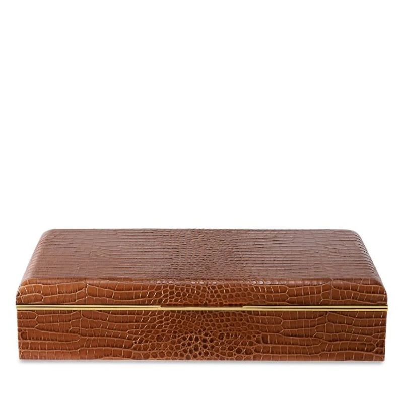 Classic Croc Embossed Leather Desk Box in Chestnut