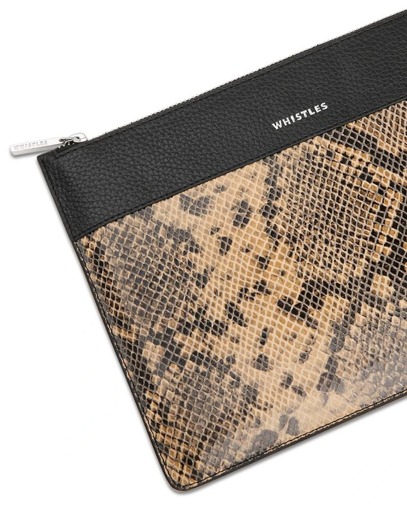 Una Snake Print Panel Pouch Zip Clutch
