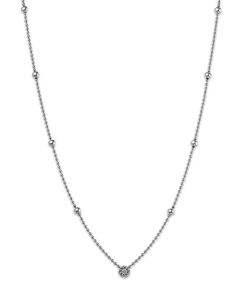 Roberto Coin 18K White Gold Alternating Bead Chain with Bezel Set Diamonds, 17