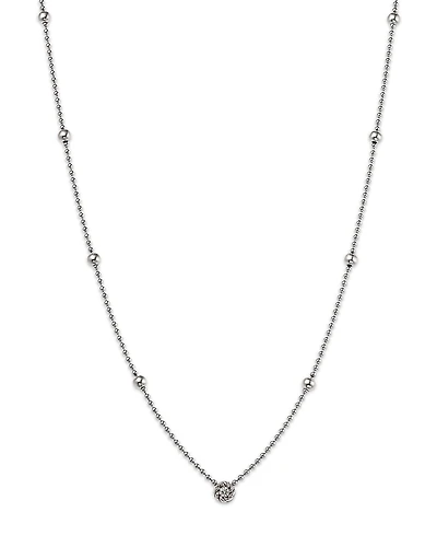 Roberto Coin 18K White Gold Alternating Bead Chain with Bezel Set Diamonds, 17