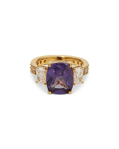 Cubic Zirconia & Purple Stone Cocktail Ring 18K Gold Plated
