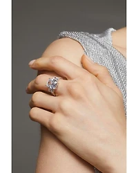 Cubic Zirconia Three Stone Cocktail Ring Rhodium Plated