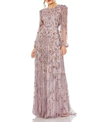 Puff Sleeve Embellished A Line Gown