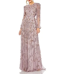 Mac Duggal Puff Sleeve Embellished A Line Gown