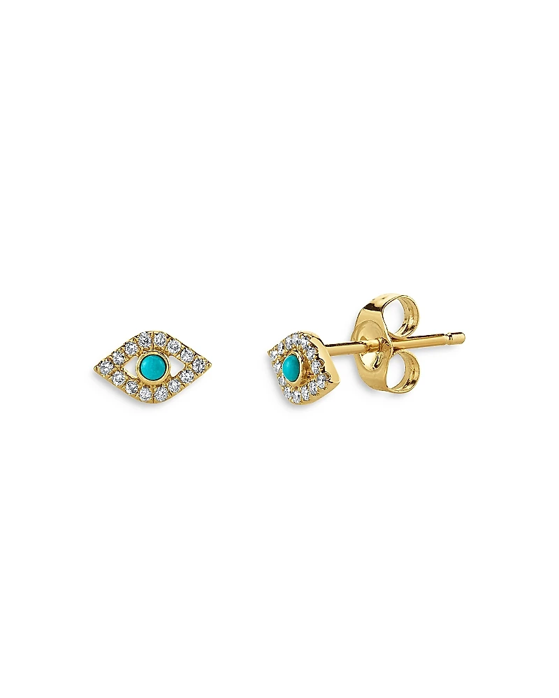 Sydney Evan 14K Yellow Gold Small Bezel Evil Eye Single Stud Earring
