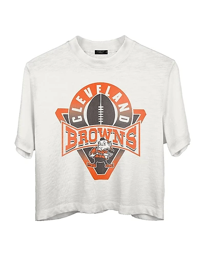 Junk Food Clothing Women's Nfl Cleveland Browns Mock Neck Crop Tee