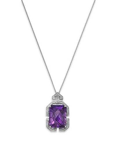 14K White Gold Amethyst & Diamond Necklace, 18"