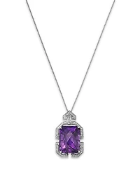 14K White Gold Amethyst & Diamond Necklace, 18"