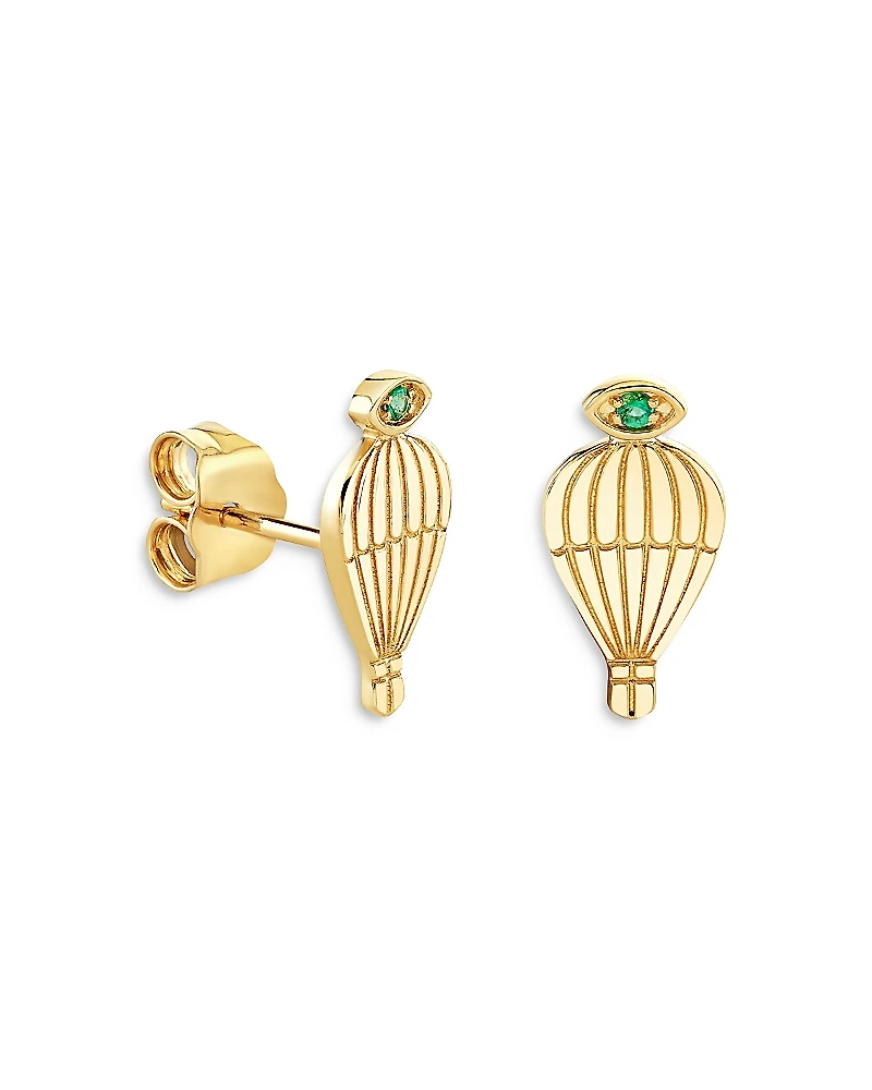 Sydney Evan Wicked x Sydney Evan 14K Yellow Gold Emerald Hot Air Balloon Stud Earrings