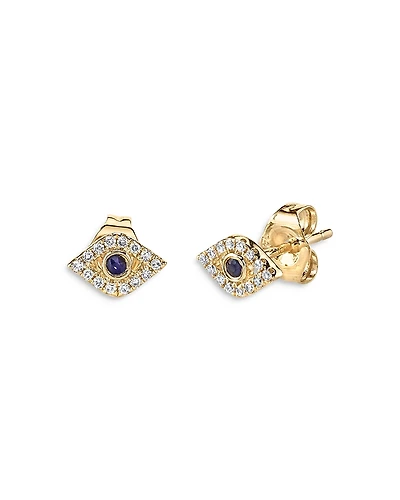 Sydney Evan 14k Yellow Gold Blue Sapphire & Diamond Evil Eye Stud Earrings