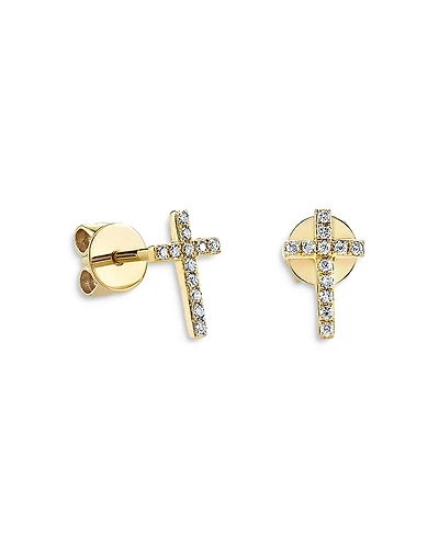 Sydney Evan 14K Yellow Gold Diamond Mini Cross Stud Earrings