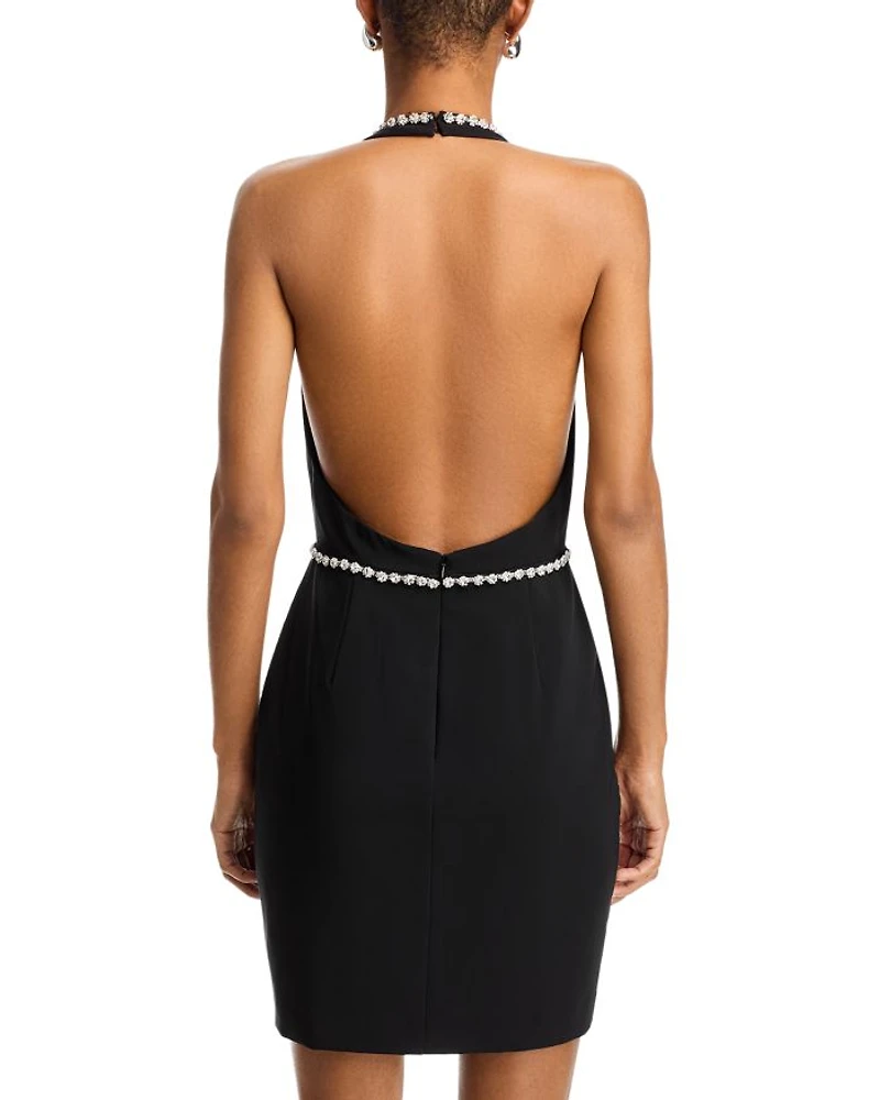 Phoebe Crepe Embellished Plunge Neck Mini Dress - Exclusive