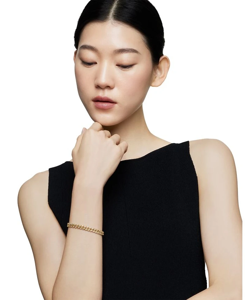 Curb Chain Bracelet in 18K Yellow Gold with Diamonds, 7mm
