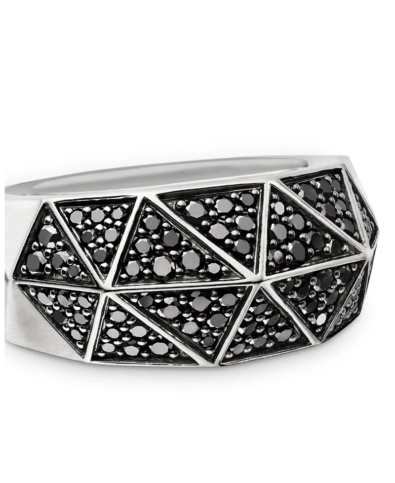 Men's Sterling Silver Faceted Black Diamond Pavé Ring