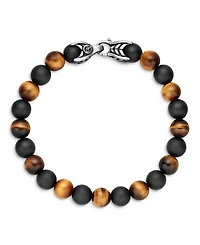 Men's Spiritual Beads Alternating Bracelet in Sterling Silver with Tigers Eye and Black Onyx, 8mm
