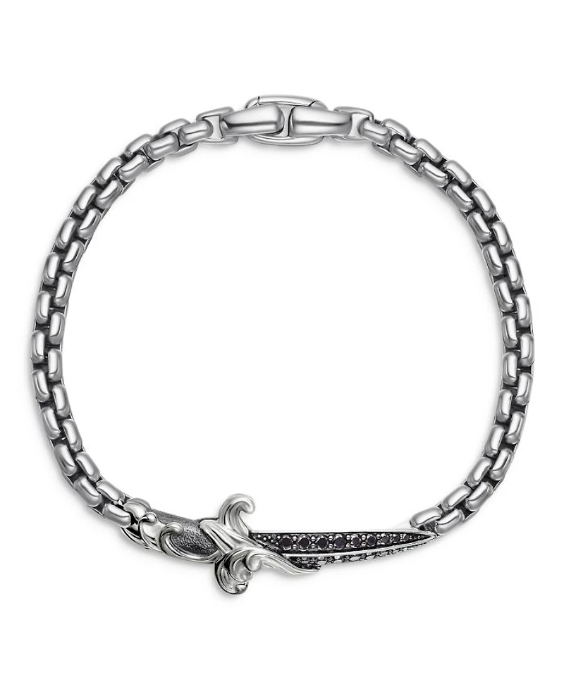 Men's Sterling Silver Waves Black Diamond Pavé Dagger Bracelet