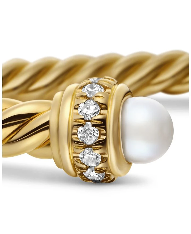 18K Yellow Gold Cablespira® Bracelet with Cultured Freshwater Pearls & Diamonds