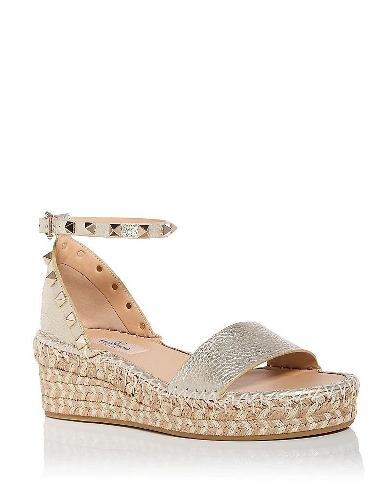 Valentino Garavani Women's Rockstud Flatform Ankle-Strap Espadrille Sandals