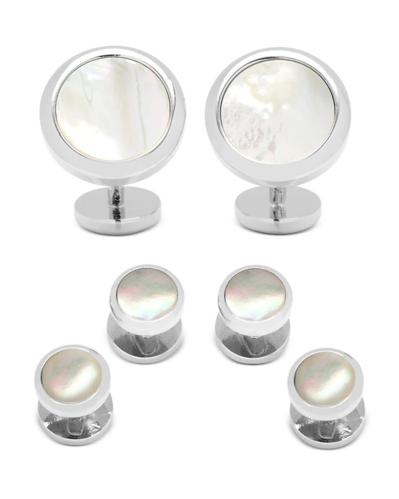 Double Sided Mother of Pearl Round Beveled Stud Set