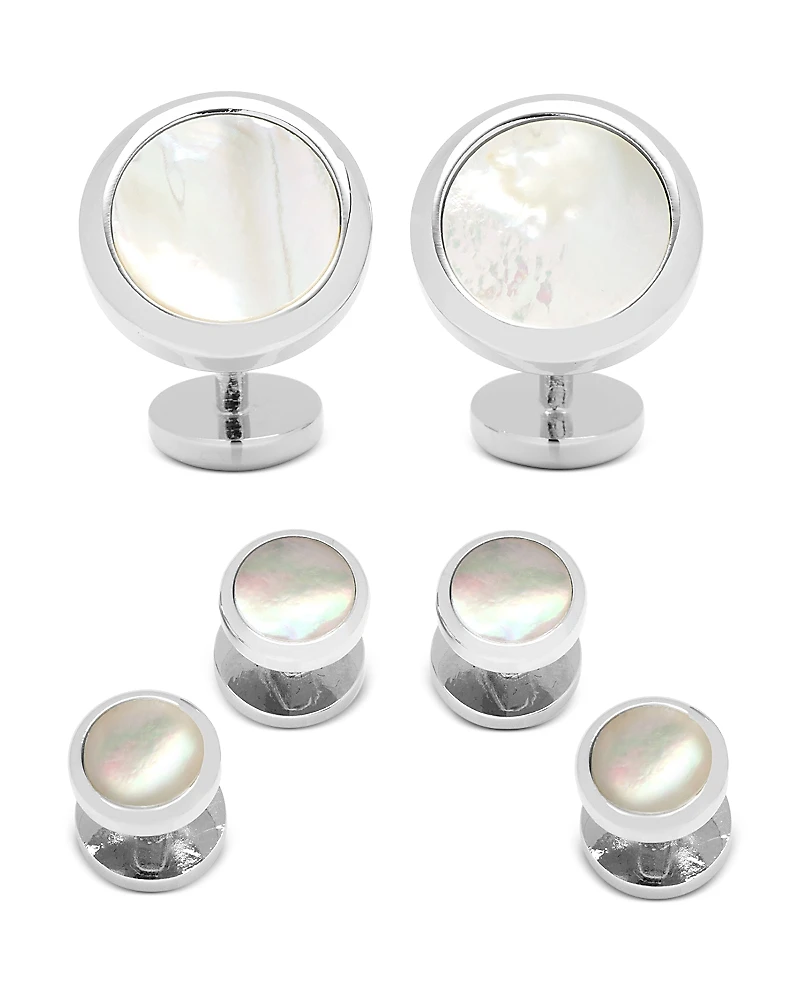 Cufflinks Inc Double Sided Mother of Pearl Round Beveled Stud Set
