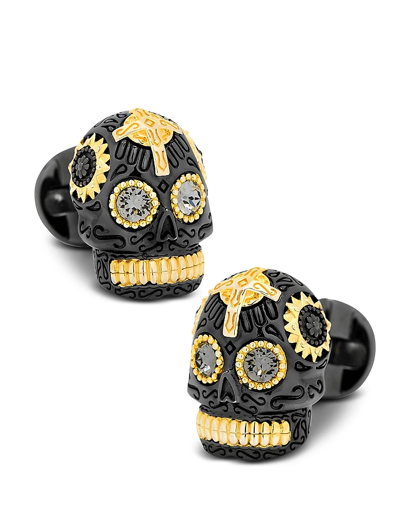Cufflinks Inc. Black and Gold Vermeil Day of the Dead Skull Cufflinks