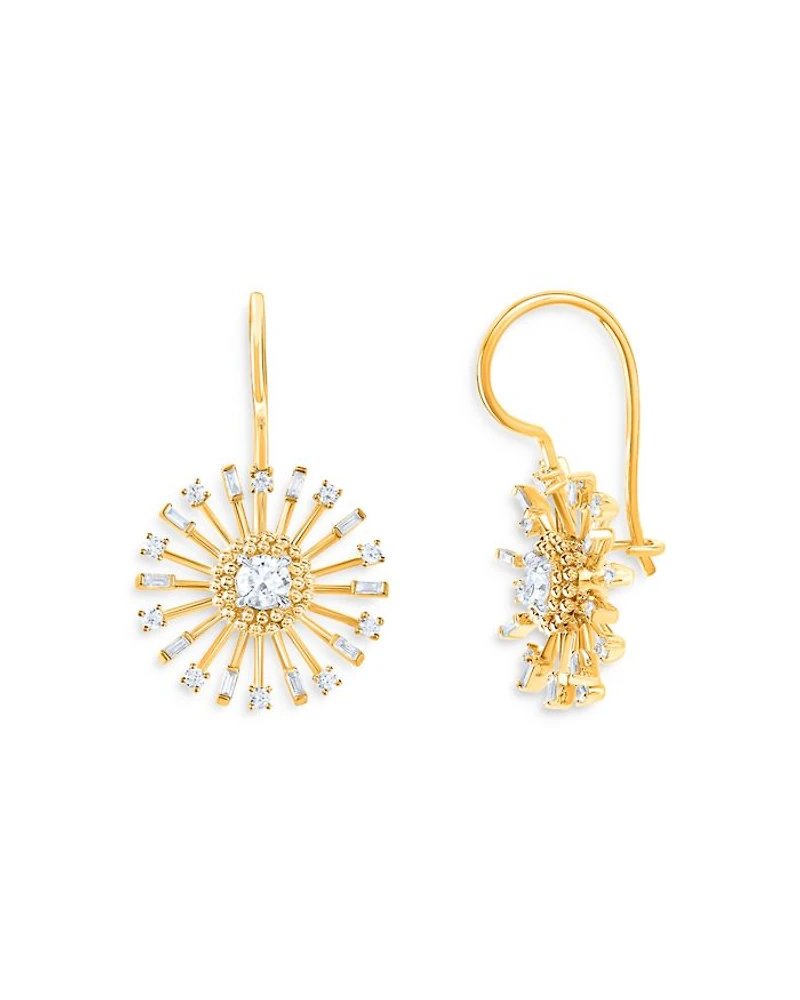 Diamond Sunlight Rays Drop Earrings in 18K Yellow Gold, 0.95 tcw