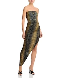 Norma Kamali Printed Strapless Side Draped Gown