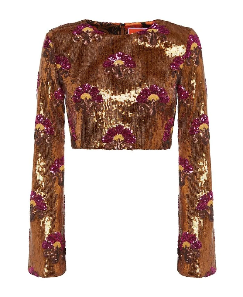 Holly Crop Top Textured Sequins Rust