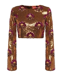 Holly Crop Top Textured Sequins Rust