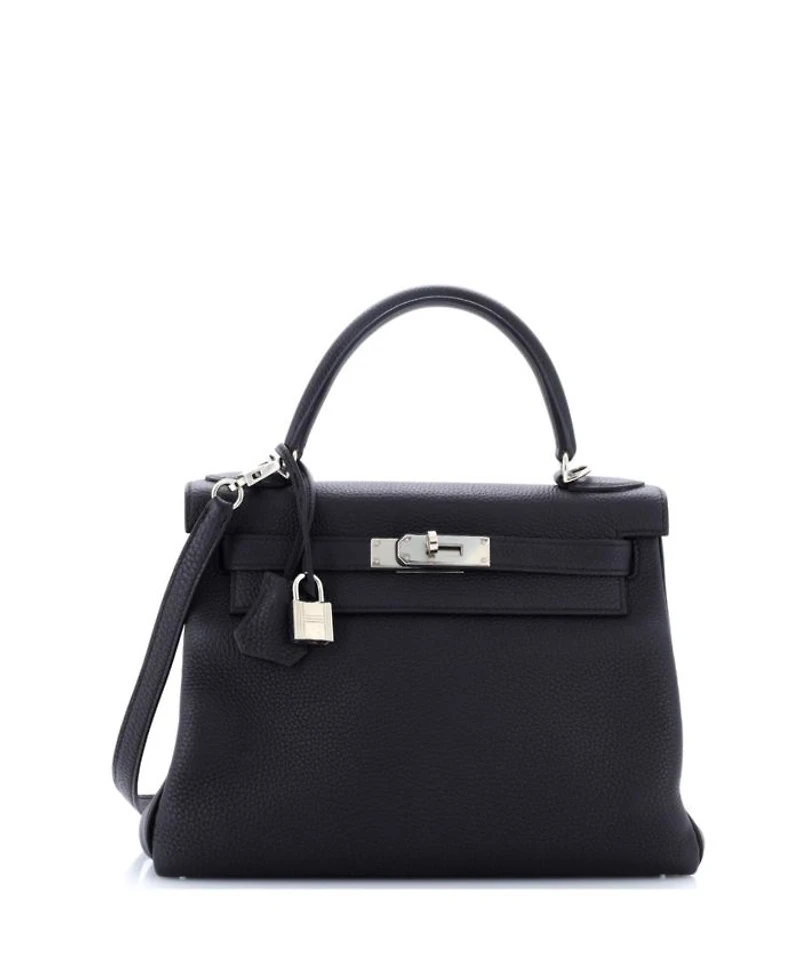 Kelly Handbag Black Togo with Palladium Hardware