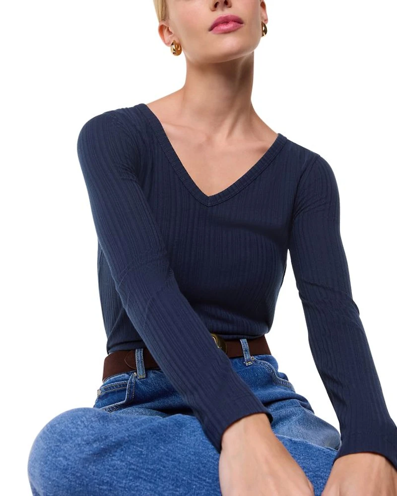 Ribbed V Neck Top