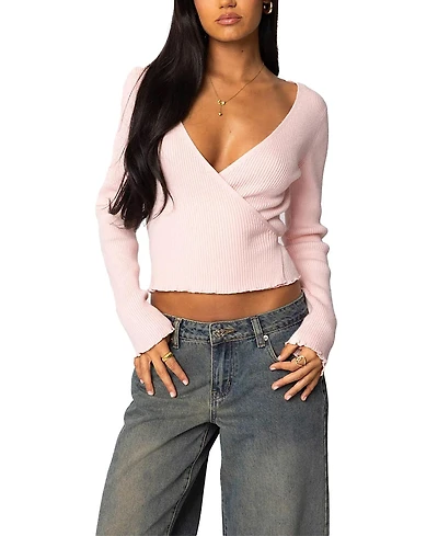 Edikted Paden Ribbed Knit Wrap Top