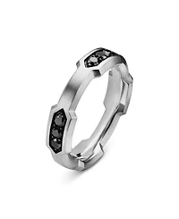Men's Hex Station Band Ring Sterling Silver with Diamonds