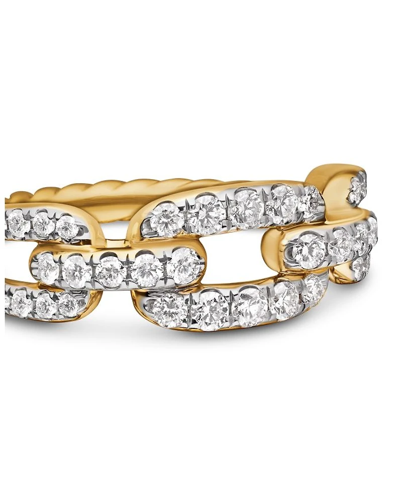 18K Yellow Gold Stax Chain Link Ring with Diamonds