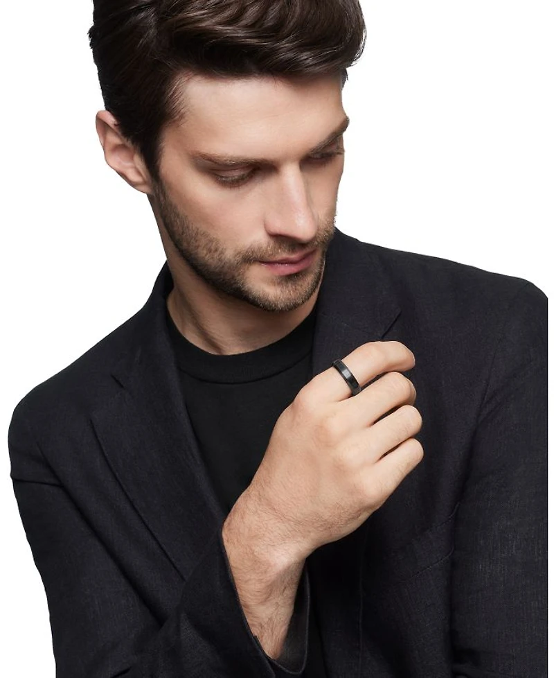 Men's Black Titanium Beveled Band Ring
