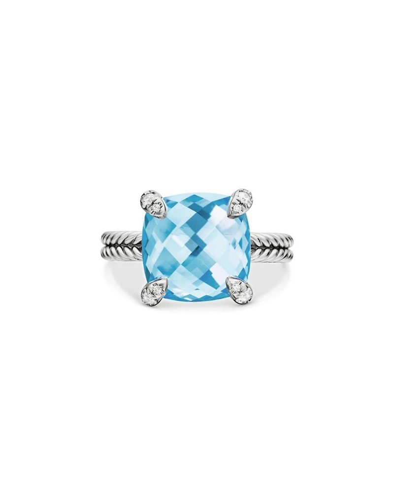 Sterling Silver Châtelaine Ring with Gemstones & Diamonds, 11mm