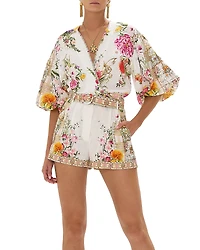 Camilla Linen Floral Print Belted Shorts