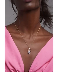 Macaron Cubic Zirconia Pear Bow Pendant Necklace, 16-18"