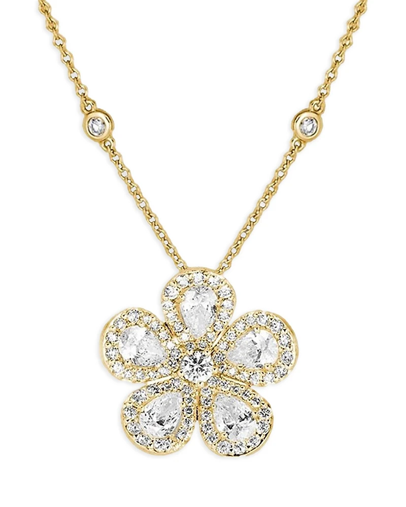 Piranesi 18K Yellow Gold Classic Flower Diamond Flower Pendant Necklace, 16-17