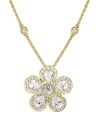 Piranesi 18K Yellow Gold Classic Flower Diamond Flower Pendant Necklace, 16-17