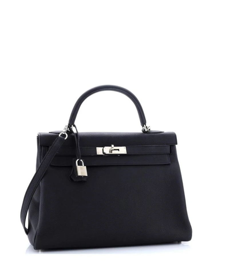 Kelly Handbag Black Togo with Palladium Hardware