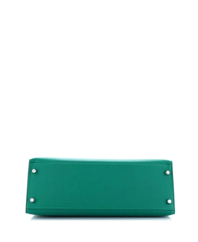 Kelly 32 Handbag Green Epsom with Palladium Hardware