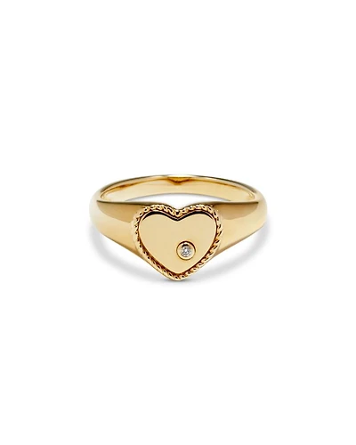 9K Yellow Gold Diamond Heart Signet Ring