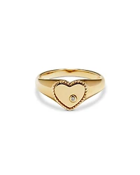 9K Yellow Gold Diamond Heart Signet Ring