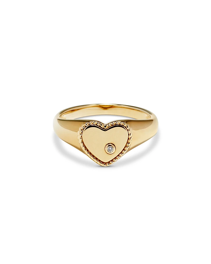 Yvonne Leon 9K Yellow Gold Diamond Heart Signet Ring