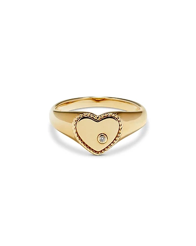 Yvonne Leon 9K Yellow Gold Diamond Heart Signet Ring