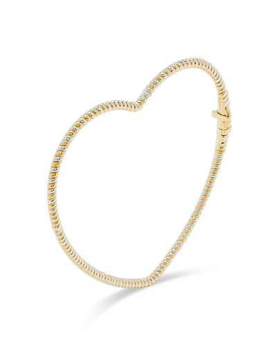 9K White & Yellow Gold Jonc Coeur Torsade Ridged Heart Bangle Bracelet