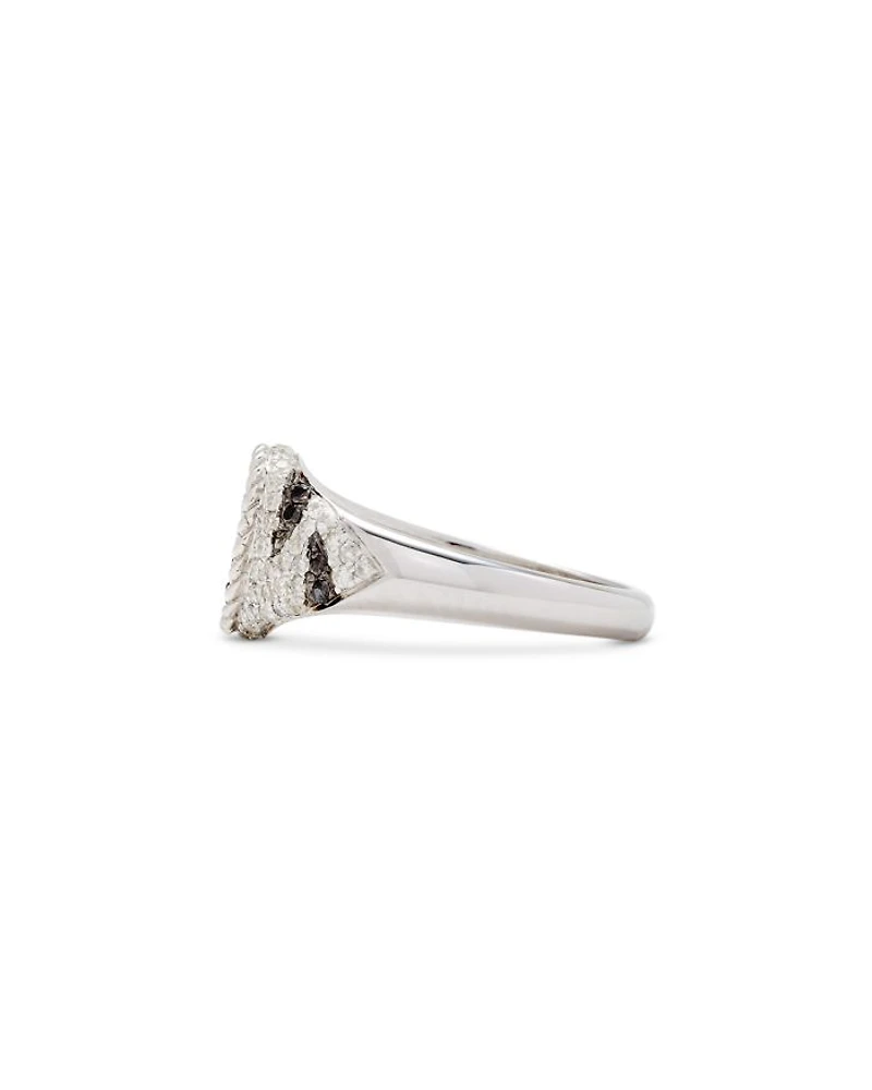 9K White Gold Grey & Black Diamond Zebra Oval Signet Ring, 0.29 tcw