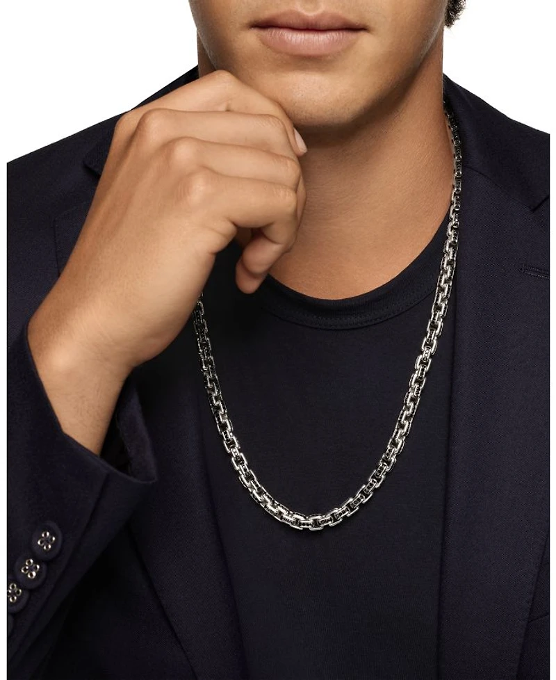 Box Chain Necklace in Sterling Silver with Pavé Black Diamonds 7.3mm